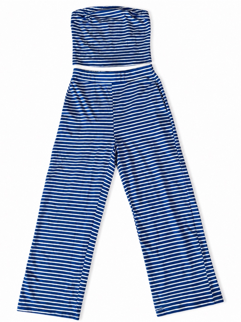 Women’s Blue And White Striped Set, Crop Top & Wide-Leg Pants, Size Small